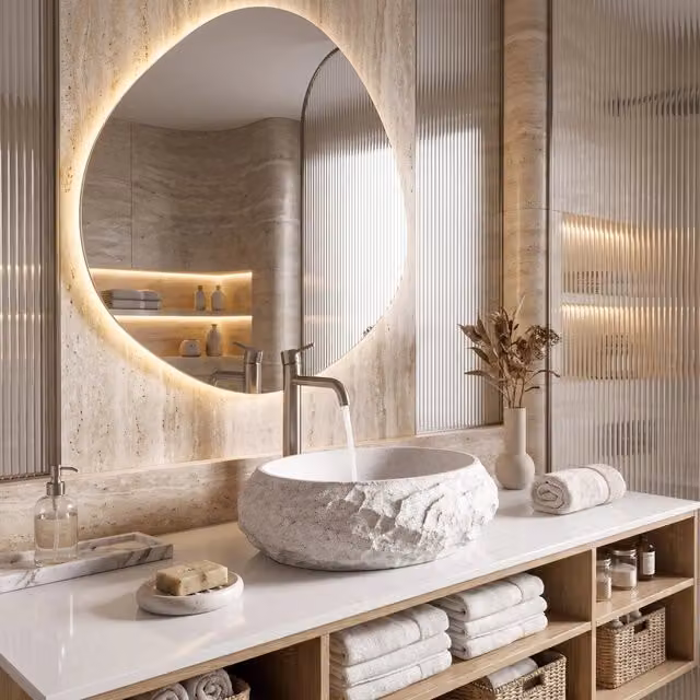 Lavabo da appoggio Rea Mika Cloudy in mineral cast, forma rotonda, disponibile in bianco o grigio – 1