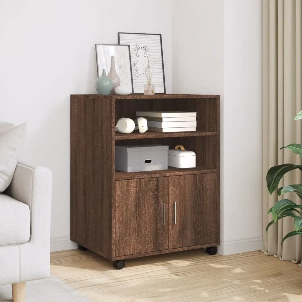 Armadietto con ruote vidaXL in legno rovere marrone con ripiani interni L: 60 cm, P: 48 cm, H: 81 cm