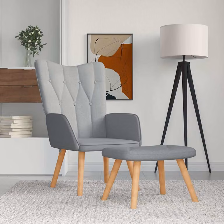 vidaXL Poltrona Relax con Poggiapiedi Grigio Chiaro in Tessuto e Struttura in Legno e Metallo