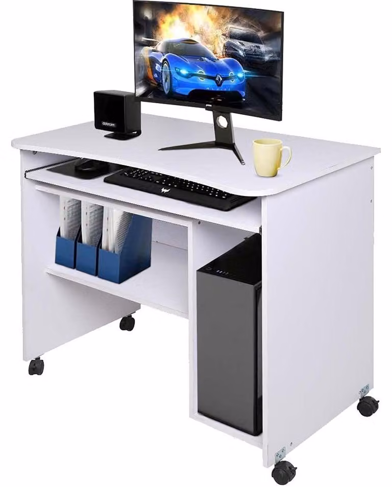 Scrivania con cassetto estraibile per tastiera, dimensioni 93x48x76 cm, colore bianco