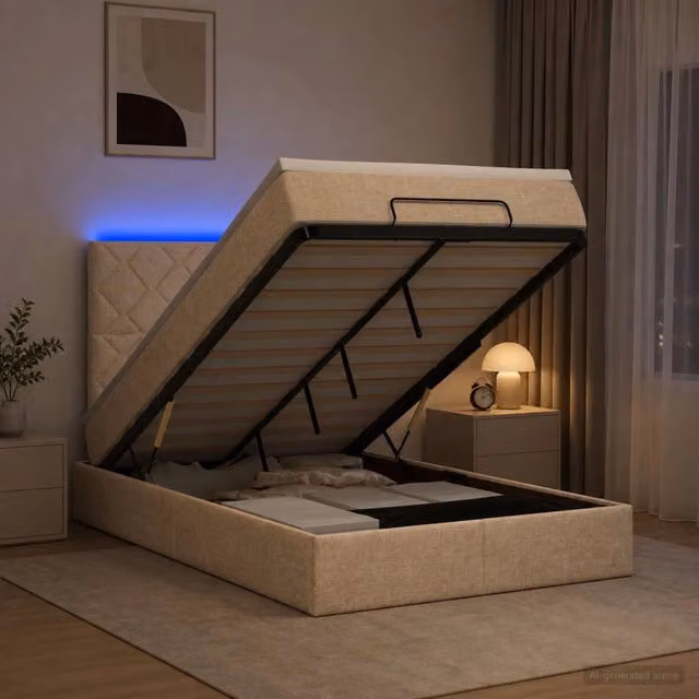 Letto Ottomano con Materasso e LED Crema 120 x 200 cm Tessuto 3458150