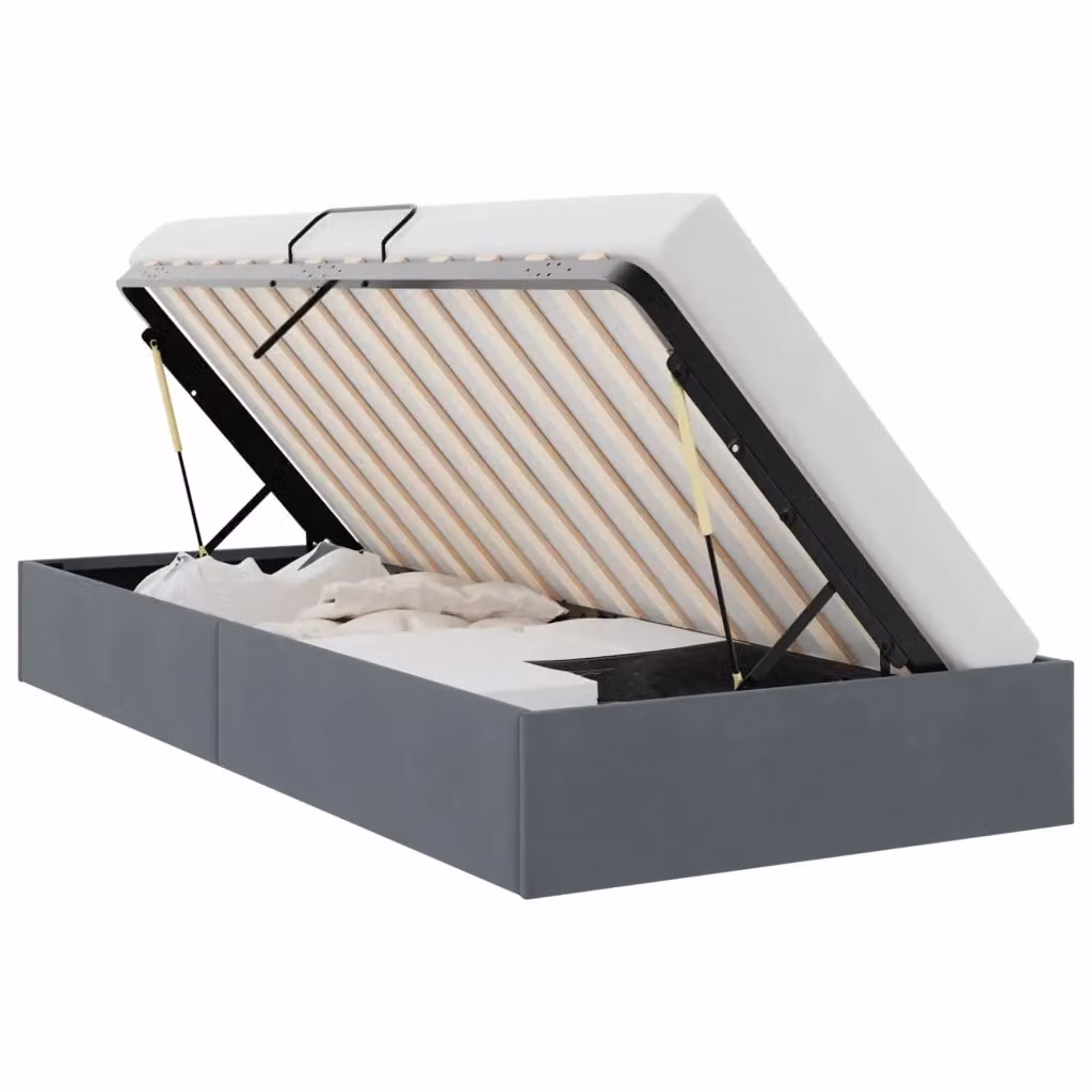 Letto con Contenitore Moderno vidaXL in Velluto Grigio L: 100 cm, P: 200 cm, H: 194 cm – 2