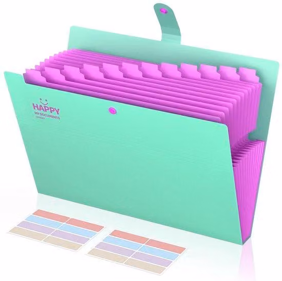 Organizer A4 con 13 scomparti, portatile, verde chiaro