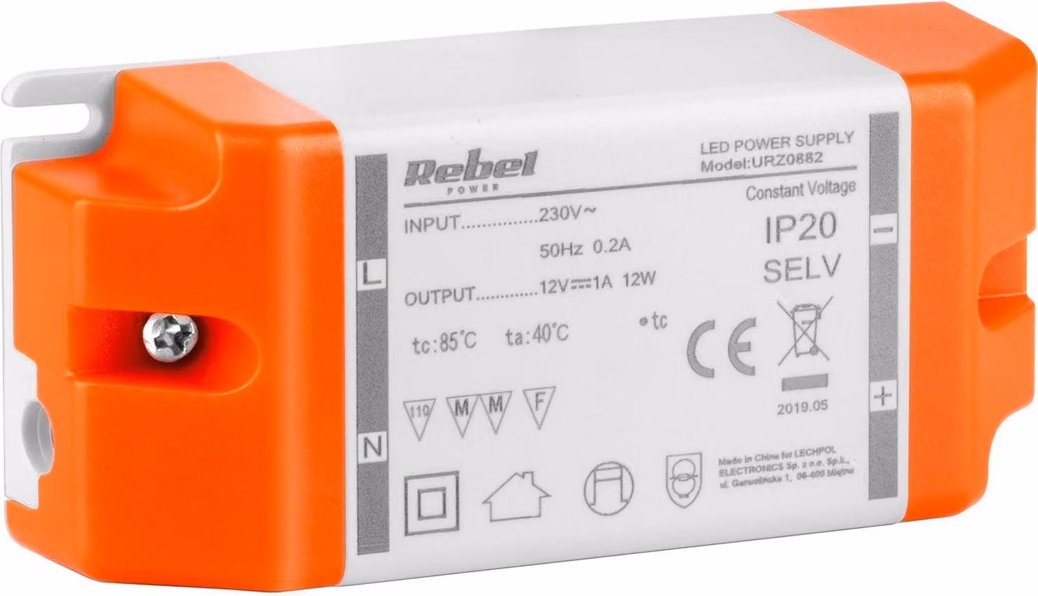 Alimentatore per striscia LED 12V 1A marca REBEL