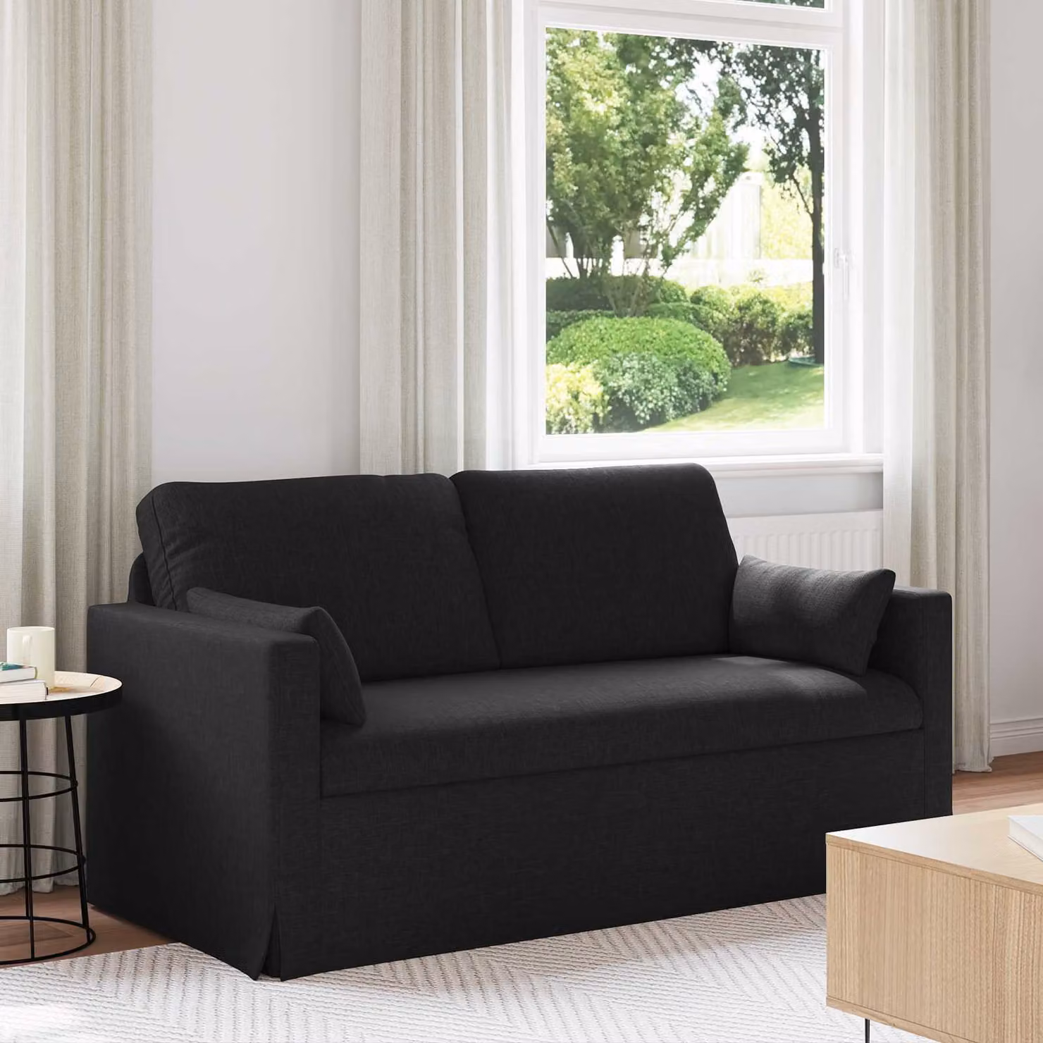 vidaXL Divano Nero in Tessuto con Struttura in Metallo L: 158 cm, P: 78 cm, H: 80 cm – 1