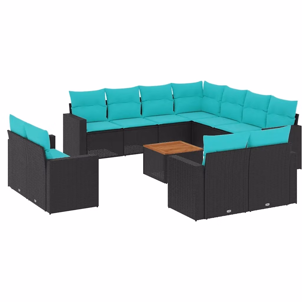 Set di Divani da Giardino a Forma di U vidaXL in Polyrattan Nero con Cuscini e Tavolino da Esterno – 2