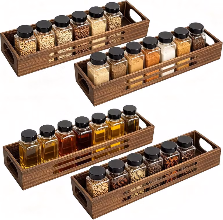 Scaffaliere per erbe aromatiche in bambù, confezione da 4 pezzi, autoadesivo, per armadietti da cucina