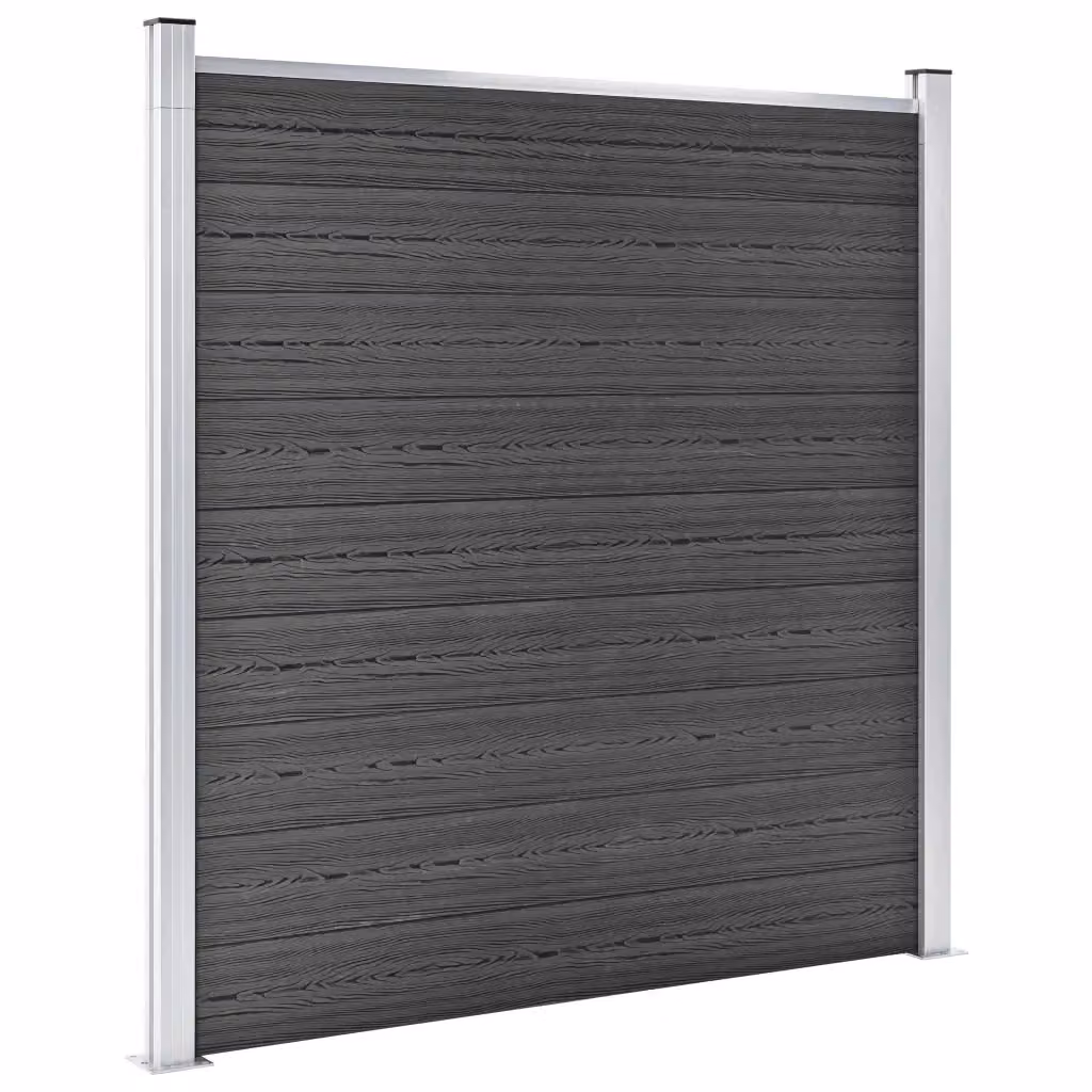 Set di pannelli per recinzione vidaXL in WPC e alluminio, colore nero, L: 526 cm, H: 186 cm – 2