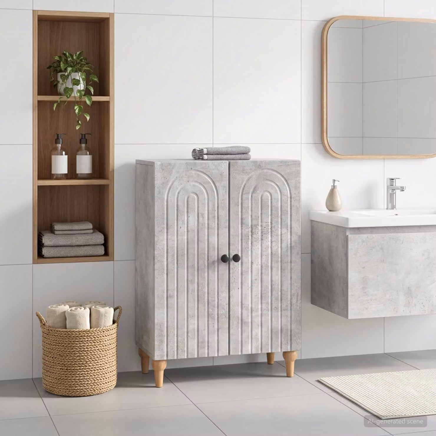 Mobiletto da bagno vidaXL ALKMAAR Grigio Cemento, L: 59,5 cm, P: 31 cm, H: 80 cm