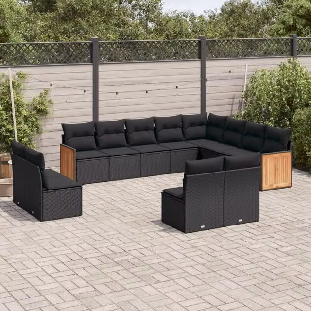 Set di Divani da Giardino a Forma di U vidaXL in Polyrattan Nero con Cuscini Inclusi – 1