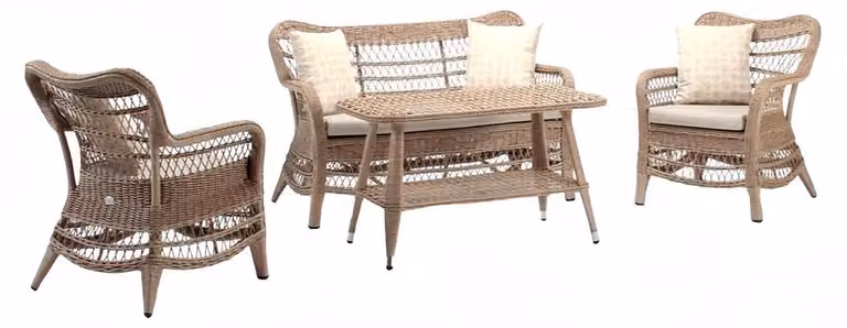 Moderne Beige Gartenmöbel Luxus Sofagarnitur Tisch Hocker Sessel Sitzgruppe