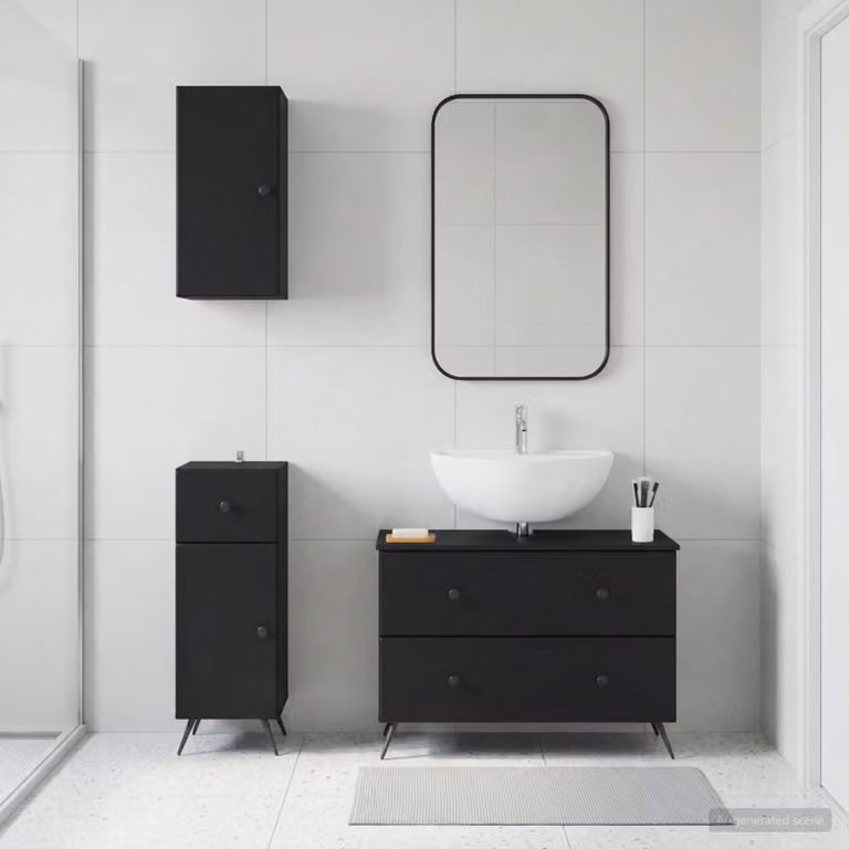 Set di armadietti da bagno 3 pezzi vidaXL BREDA nero opaco con mobile lavabo e pensili a parete