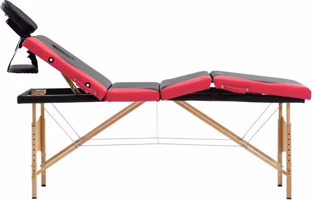 Lettino Massaggio Pieghevole a 4 Sezioni Legno Nero e Rosa CFW8739365