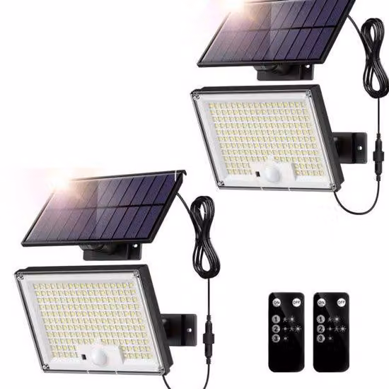 Lampada solare per fissaggio – Lampada solare da esterno con sensore di movimento e telecomando, 127 LED, grado di impermeabilità IP65, 3 modalità di illuminazione solare per esterni, luce bianca fredda, altezza 120 cm