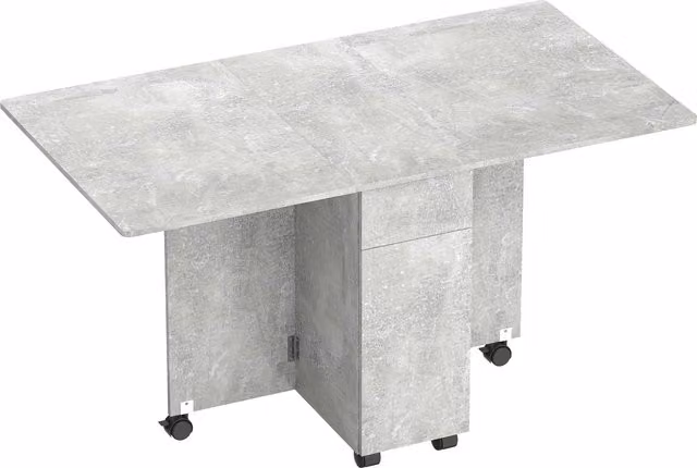 Tavolo da pranzo pieghevole HOMCOM con ribalte e cassetti, design moderno rettangolare con ruote, Grigio Cemento