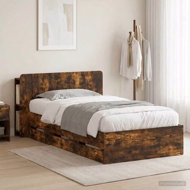 Struttura del letto con stoccaggio e testata Rovere Fumo 3433909