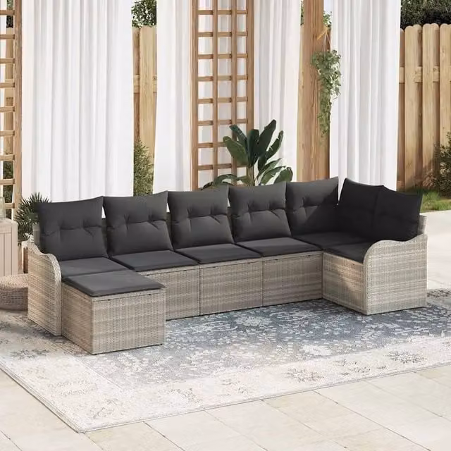 Set Divano da Giardino a L vidaXL in Polyrattan Grigio con 7 Sedute e Cuscini – 1
