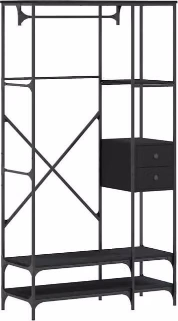 Appendiabiti con Scaffali Nero in Legno Multistrato e Metallo DESIGN IN L: 180 cm, P: 40 cm, H: 40 cm – 1