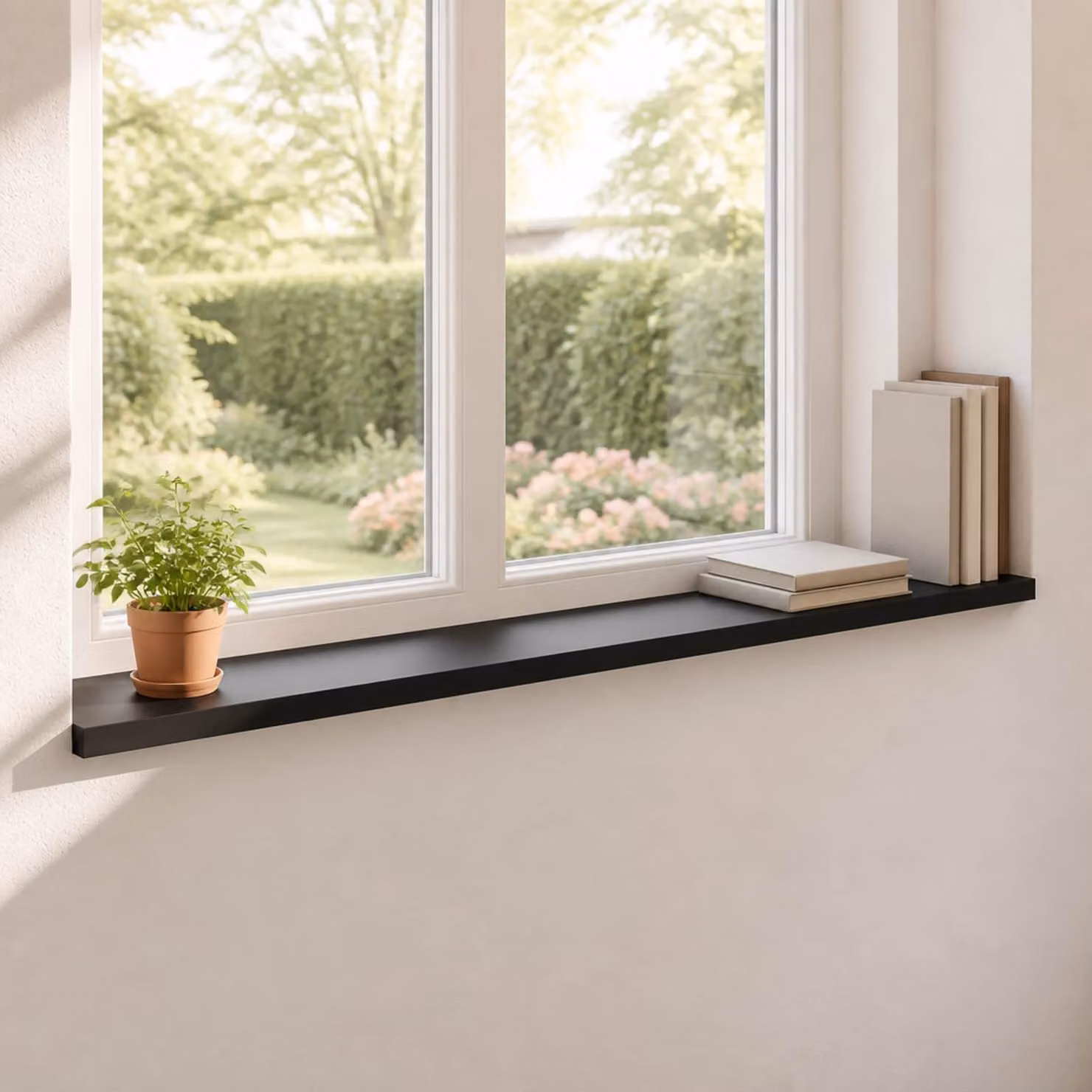 Set di 2 soglie per finestre vidaXL in faggio, colore nero, L 160 x P 25 x H 2 cm