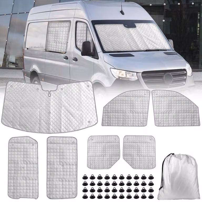 Tappetini termici per cabina guida, set da 7 pezzi, per Mercedes Sprinter 2019-2024, con protezione solare, protezione dai raggi UV e resistenza all'acqua