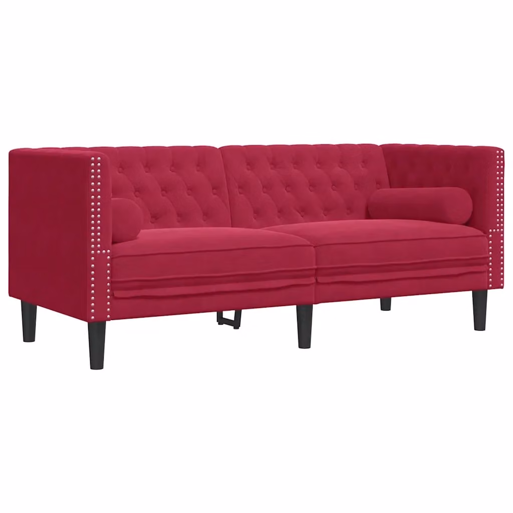Divano Chesterfield a 2 posti vidaXL in velluto rosso con cuscini coordinati L: 174 cm, P: 70,5 cm, H: 74,5 cm – 2