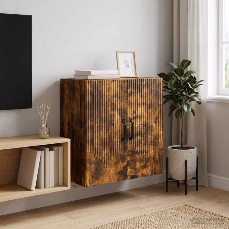 Mobiletto a muro vidaXL marrone in legno e metallo con ante a battente e ripiani interni L/P/H: 59 x 31 x 60 cm