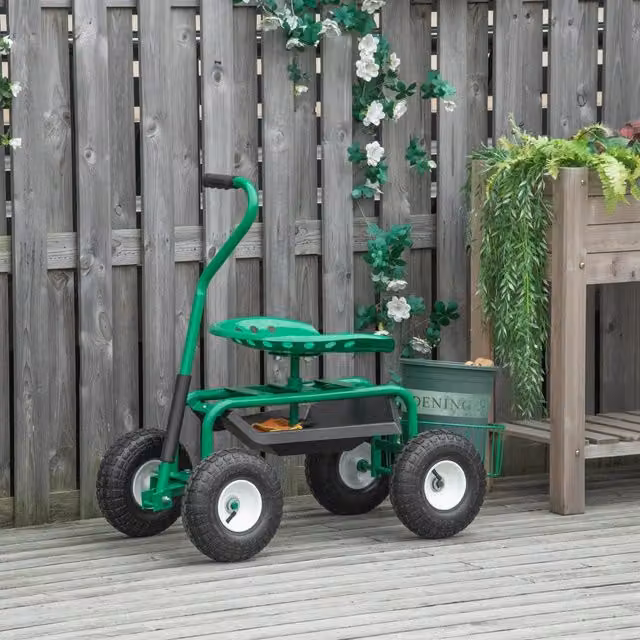 Carrello da giardino con sedile girevole REDOM in metallo verde L/P/H: 81 x 44,5 x 46-59 cm