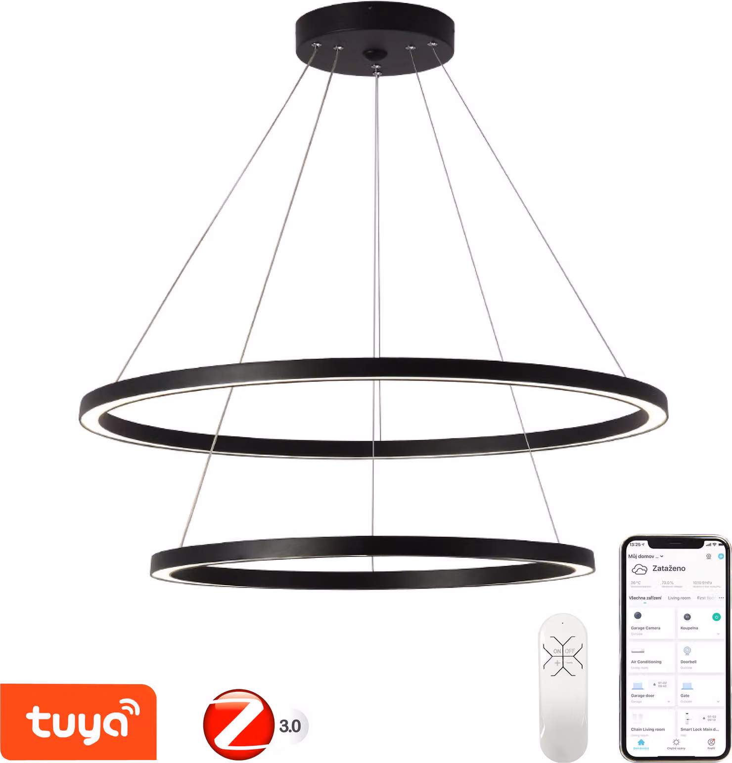 Immax NEO FINO Apparecchio a sospensione intelligente a 2 cerchi, 60+80cm, 93W, nero, Zigbee 3.0