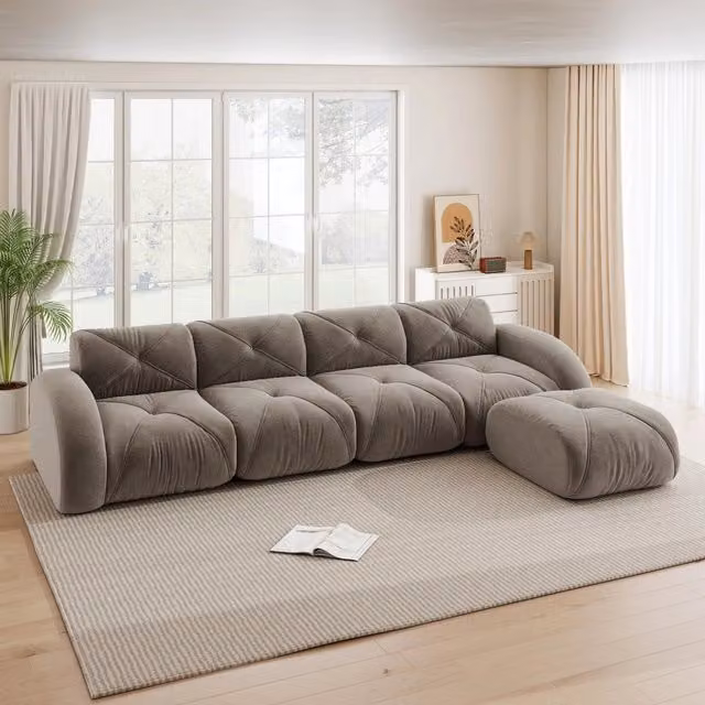 Divano modulare con configurazione flessibile in chenille taupe