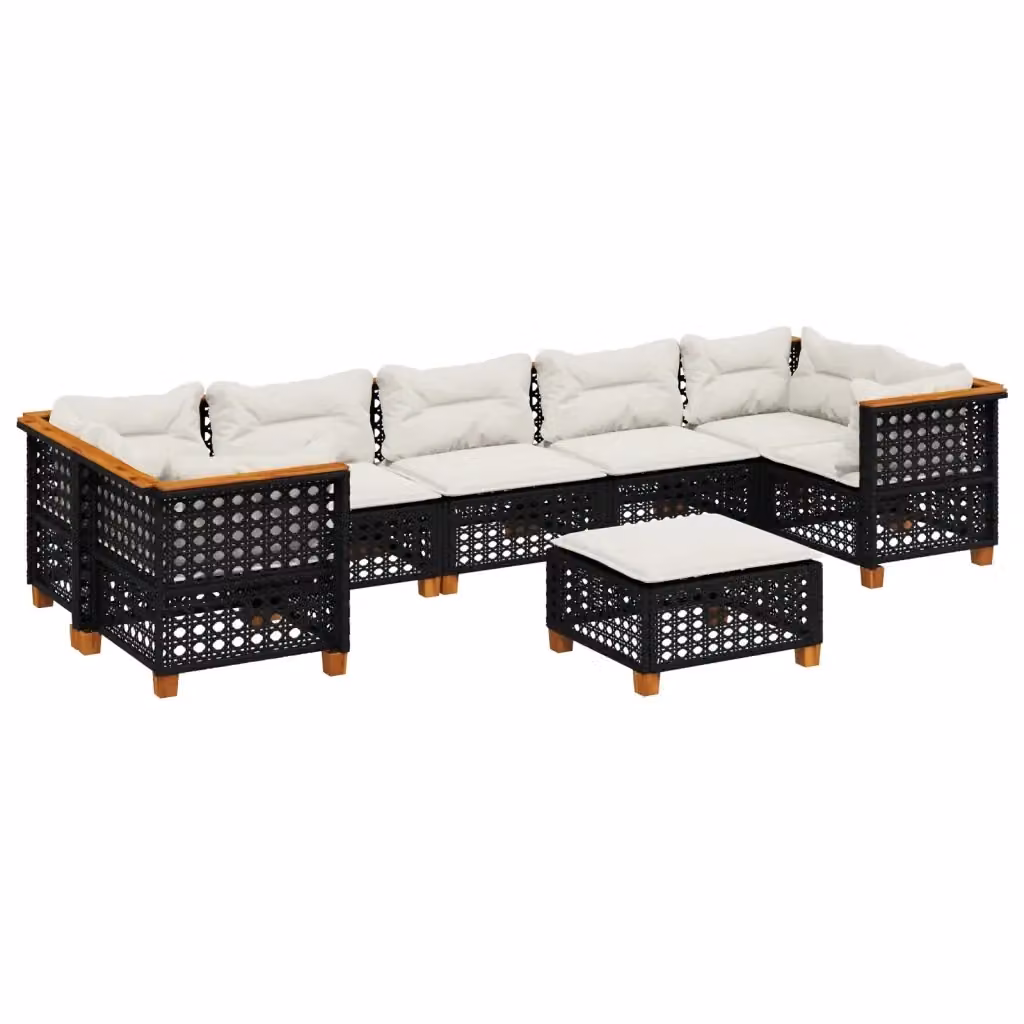Set di divani da giardino vidaXL in polyrattan nero con cuscini e pouf 8 pz – 2