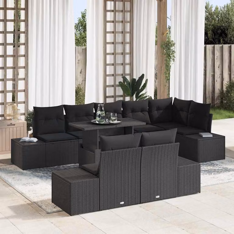 Maison Exclusive - Set da giardino composto da 9 pezzi, divano in rattan sintetico nero