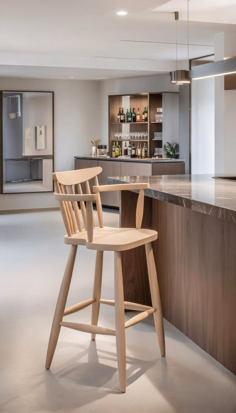 Sedia da pranzo in legno dal design moderno, con schienale ergonomico