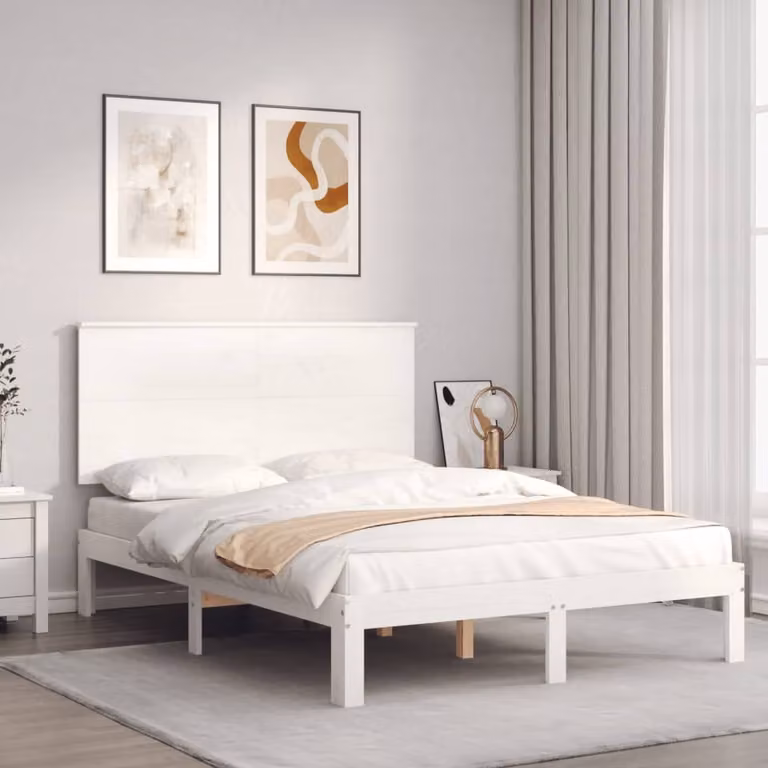 The Living Store Letto in legno massiccio con testiera bianca