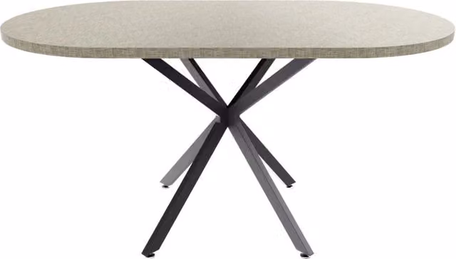 Tavolo da pranzo ovale moderno Frankystar in laminato MDF con base a colonna centrale, disponibile nei colori nero e beige