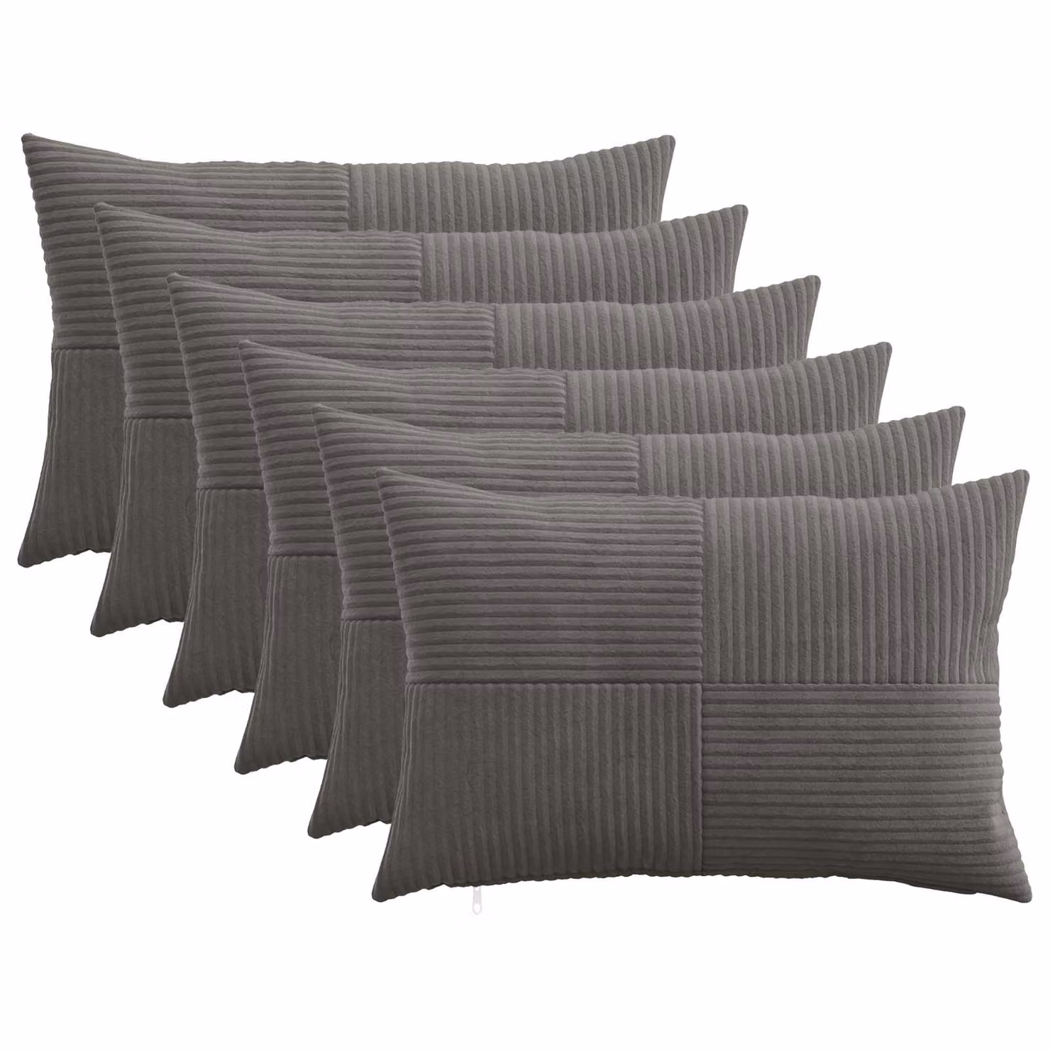 Set di 6 federe vidaXL ALMELO in velluto a coste, Grigio Scuro, 40 x 60 cm