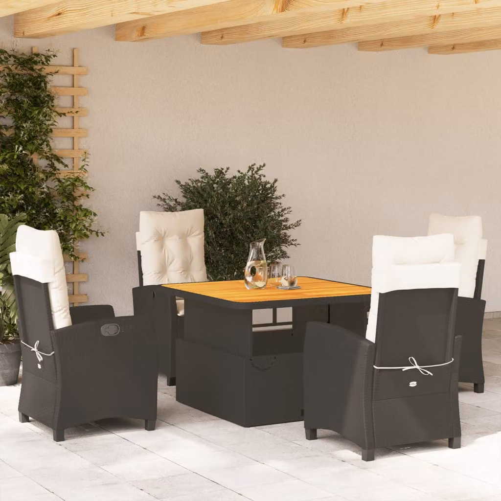 vidaXL Set da Pranzo da Giardino 5 pz in Polyrattan e Legno di Acacia Nero e Marrone con Cuscini – 1