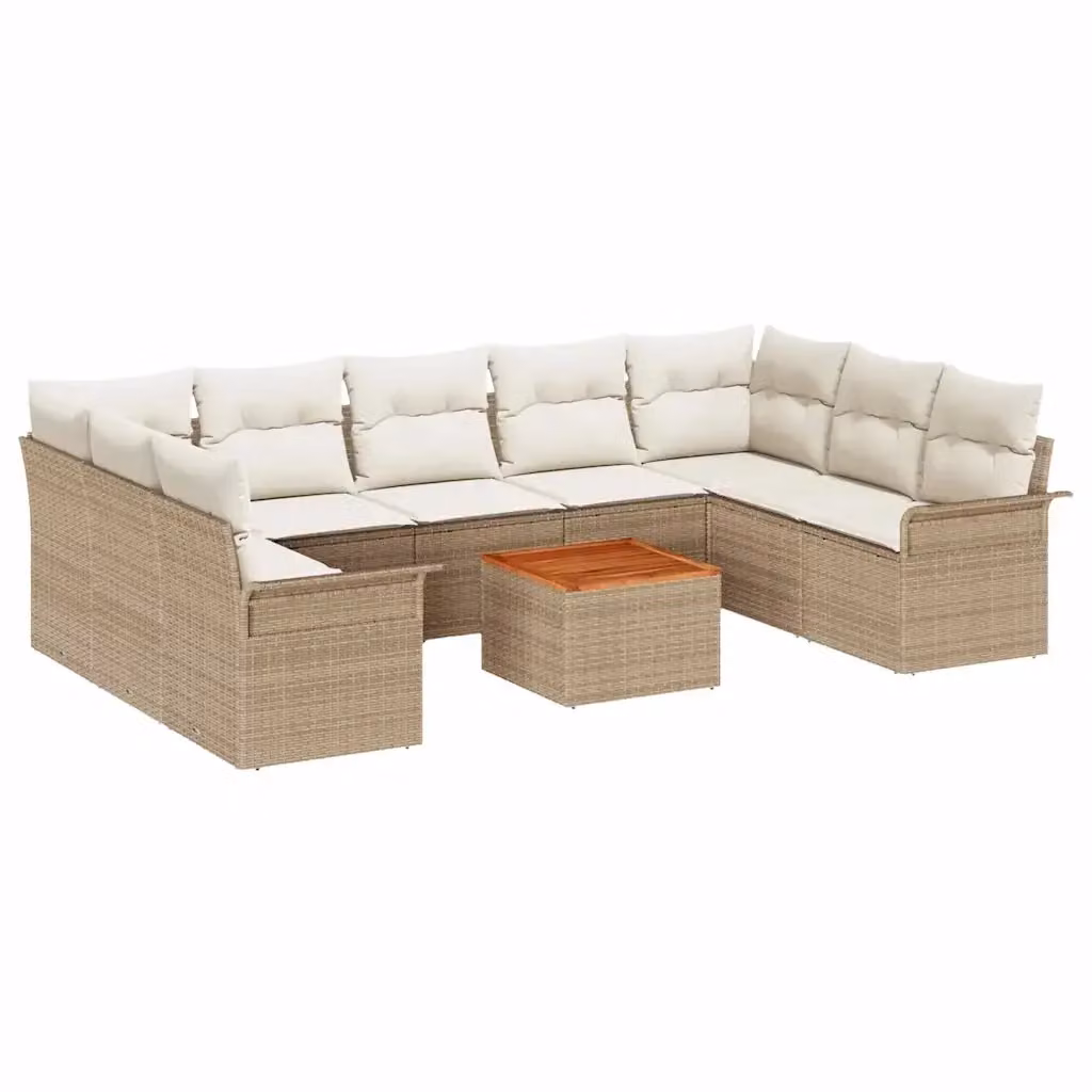 Set Divano da Giardino vidaXL 10 Pezzi Beige con Cuscini e Tavolino da Caffè in Acciaio Verniciato a Polvere – 2