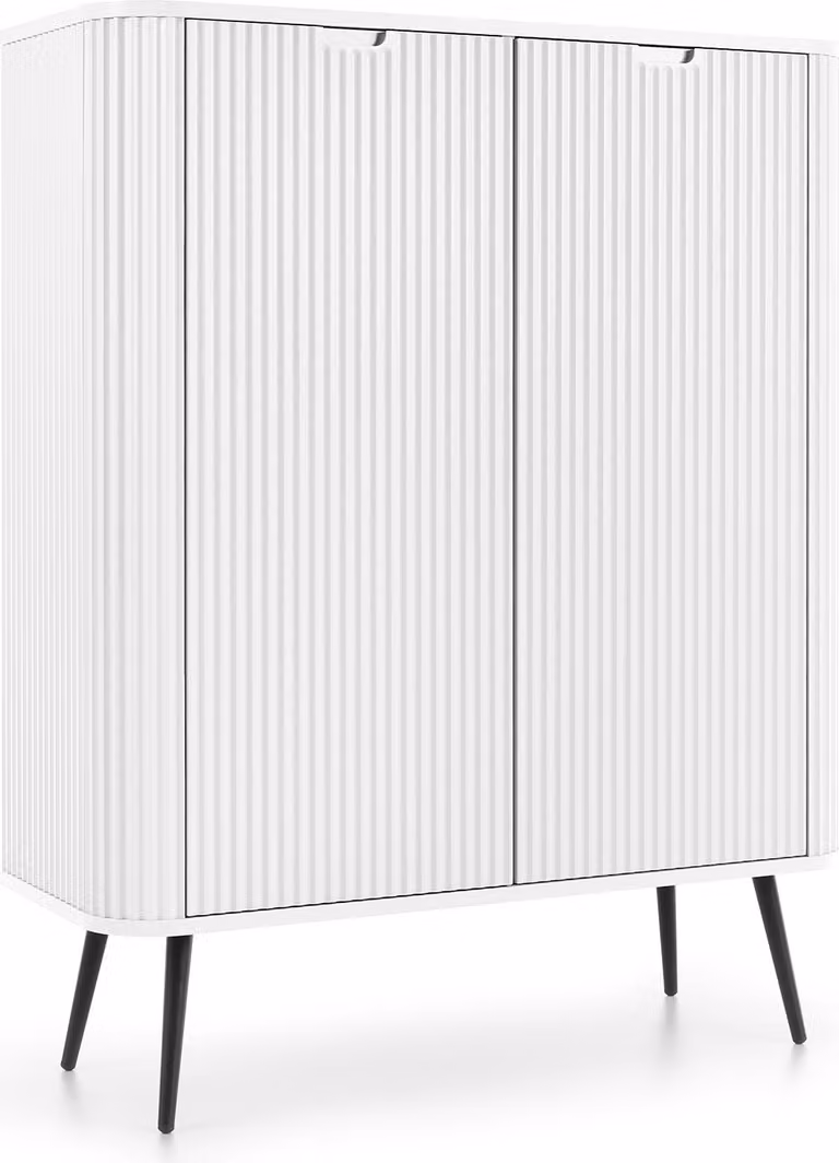 Cassettiera: 2 ante, colore: bianco, gambe nere, 103 x 129 x 39cm