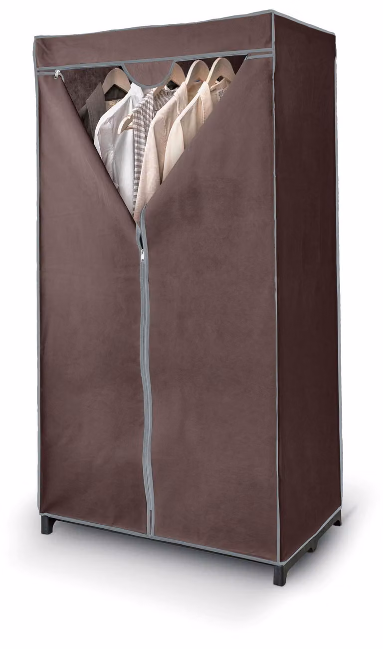Armadio in tessuto, colore marrone, dimensioni 75x50x145 cm, struttura in metallo