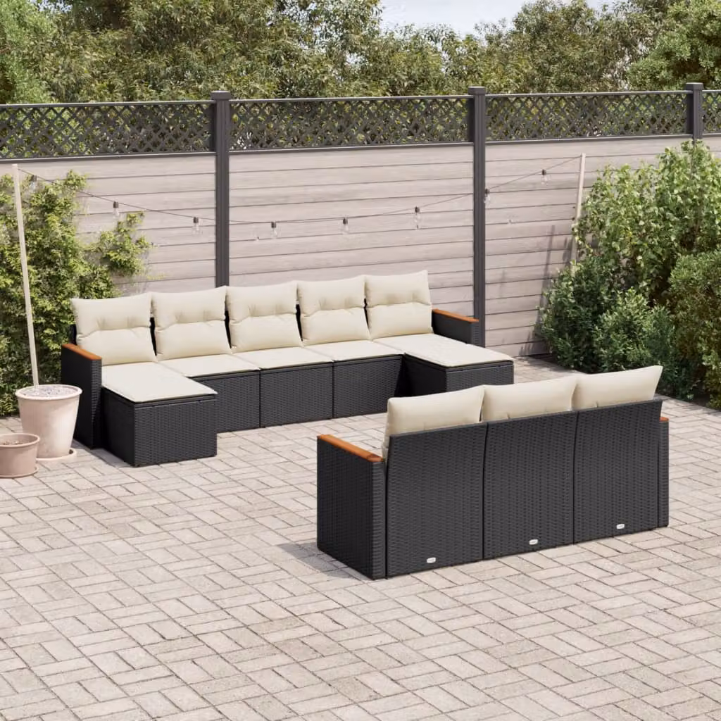 vidaXL Set Divani da Giardino 10 Pezzi in Polyrattan con Cuscini e Struttura in Acciaio Nero – 1
