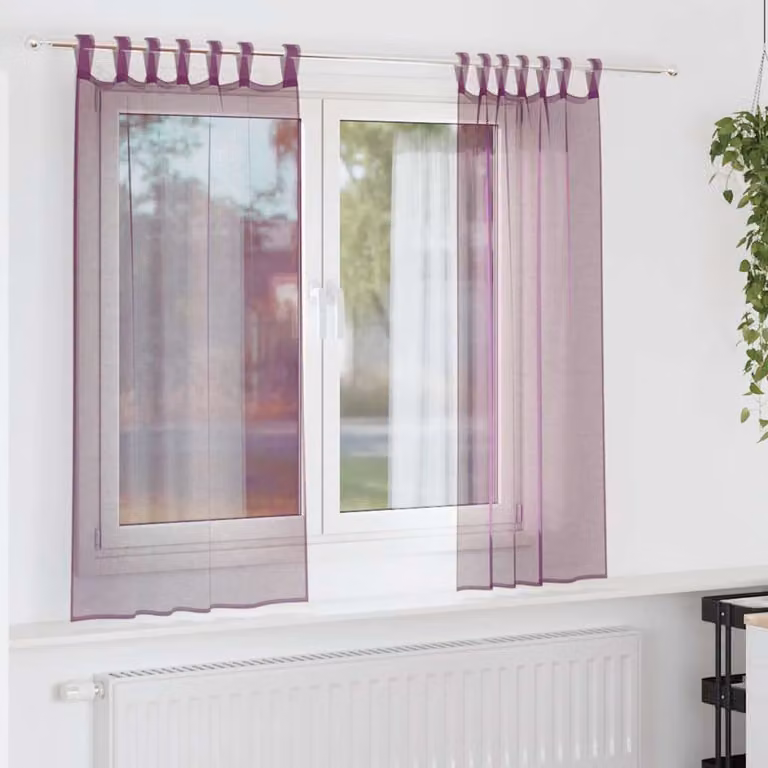 Set di 2 tende in voile semi-trasparenti vidaXL con passanti, colore viola, L: 140 cm x H: 140 cm
