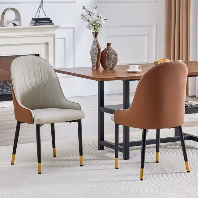 Set di 2 sedie da pranzo Minimal in similpelle grigio e marrone con gambe in metallo