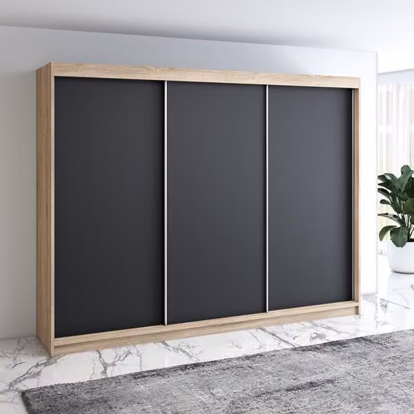 Armadio a porte scorrevoli MERO a 3 ante, 200 cm, con cassetto (Bianco, Nero, Sonoma)