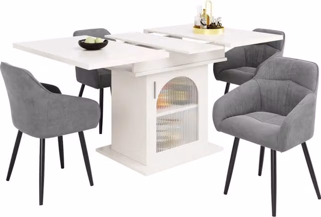 Tavolo da pranzo allungabile 140x80 cm in MDF bianco con vano contenitore