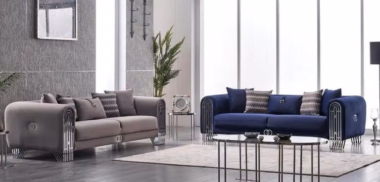 Komplett Set 2 tlg Luxus Möbel Polster Stoff Sofagarnitur 3+3 Sitzer