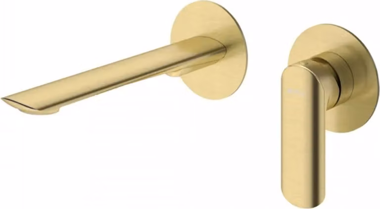 Miscelatore per lavabo a parete senza scarico (tappo) oro spazzolato