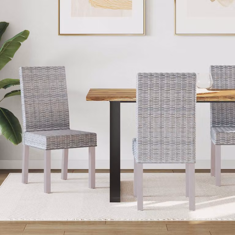 Set di 2 sedie da pranzo GENDT vidaXL in rattan e legno, colore bianco, L: 45 cm, P: 54 cm, H: 93 cm