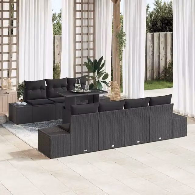 Set Divano da Giardino 8 pz Nero 3357866