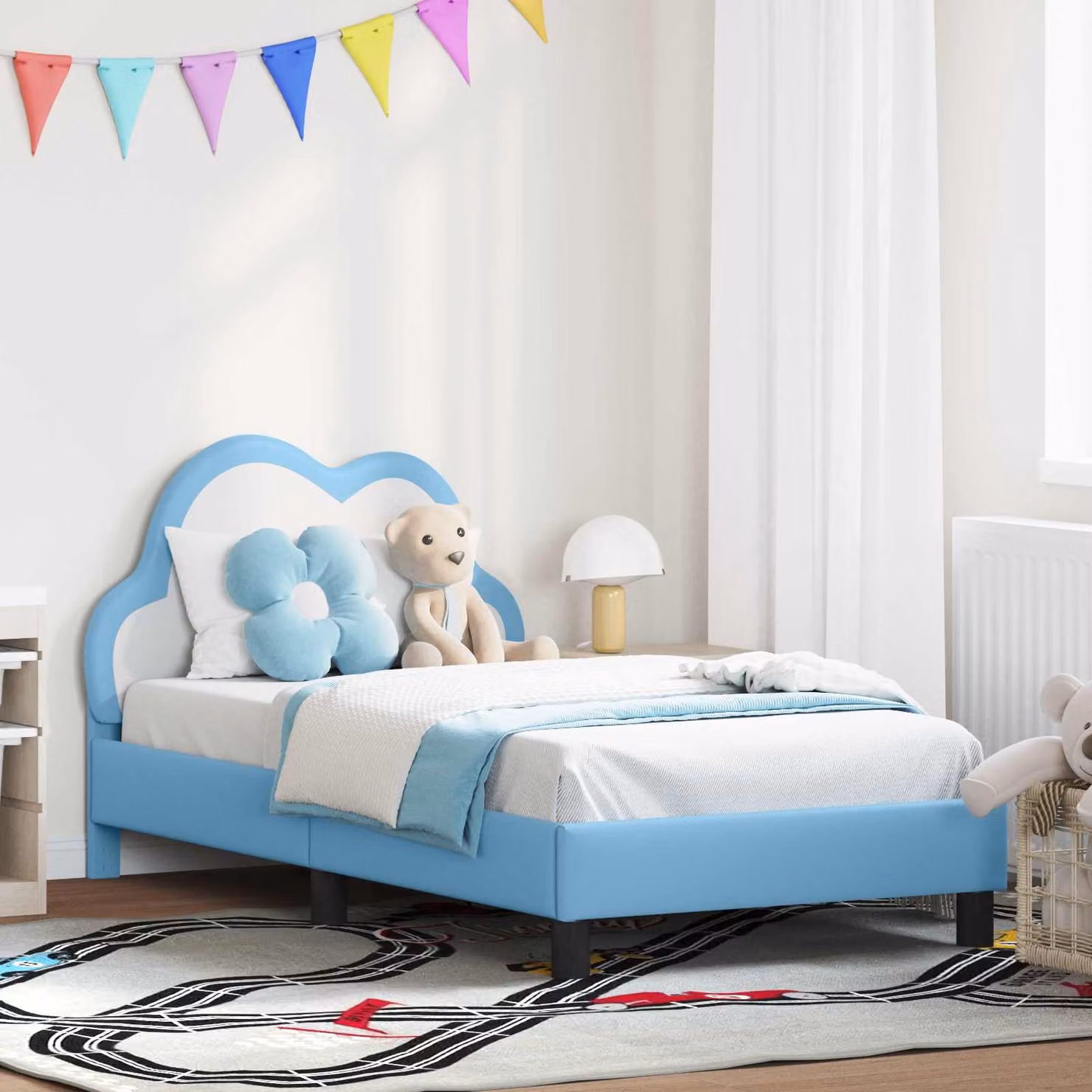 Struttura letto per bambini vidaXL con testata in similpelle blu, L 160 x P 80 x H 90 cm