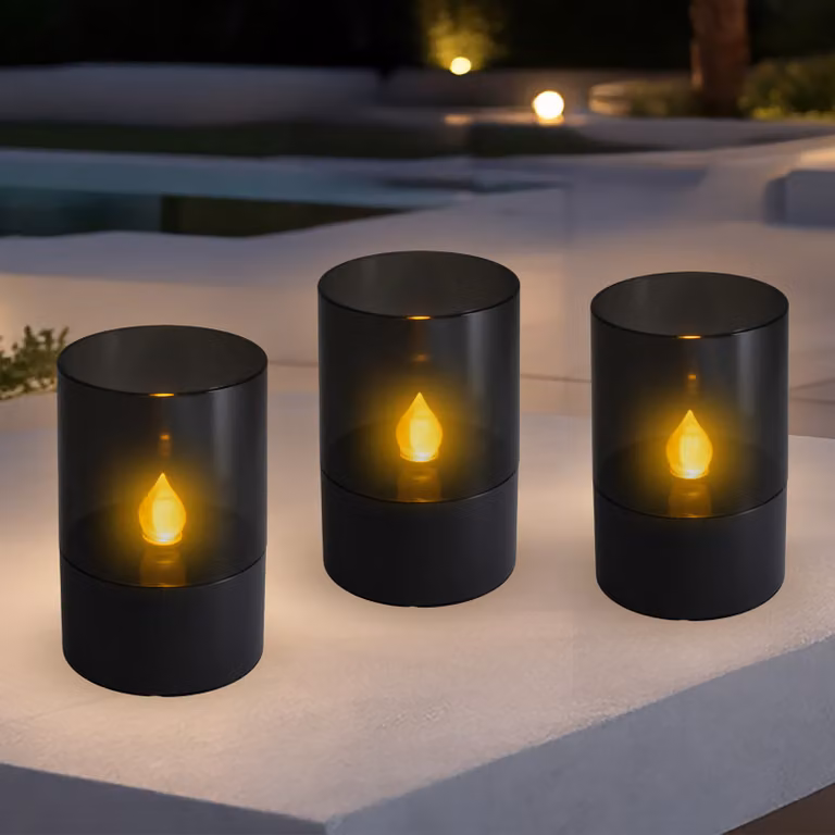 2.02 Lampada da tavolo solare nera in set da 3 - ciascuno circa 11 x Ø 7 cm - lampada da tavolo decorativa (3 pezzi)
